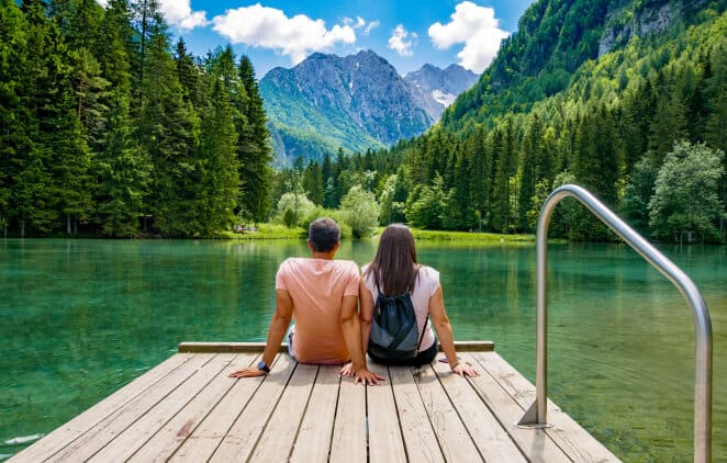 A couple on a deck