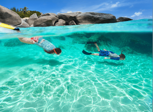 Children snorkeling in ocean