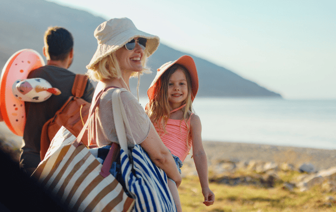 Woman and child at the beach